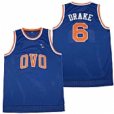 OVO 6 Blue Basketball Jersey MSG NYC With Owl Patch,baseball caps,new era cap wholesale,wholesale hats